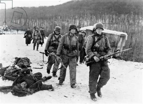 Waffen Ss Soldiers Advancing Past Fallen Russian Troops 1945 B W Photo