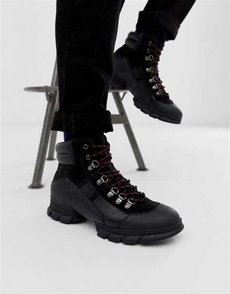 asos design lace up hiker boots in black asos