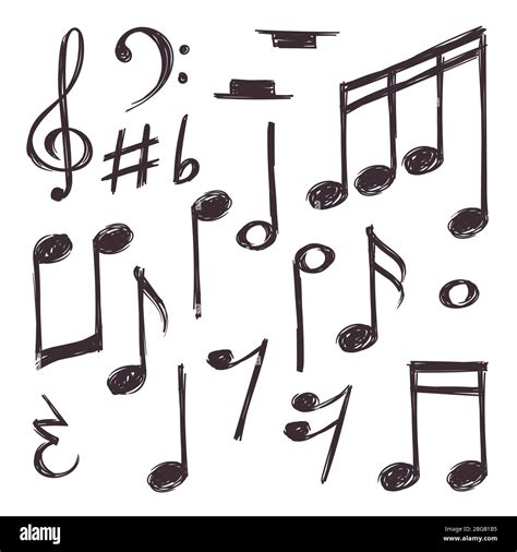 hand drawn  note vector musical symbols isolated  white doodle collection doodle