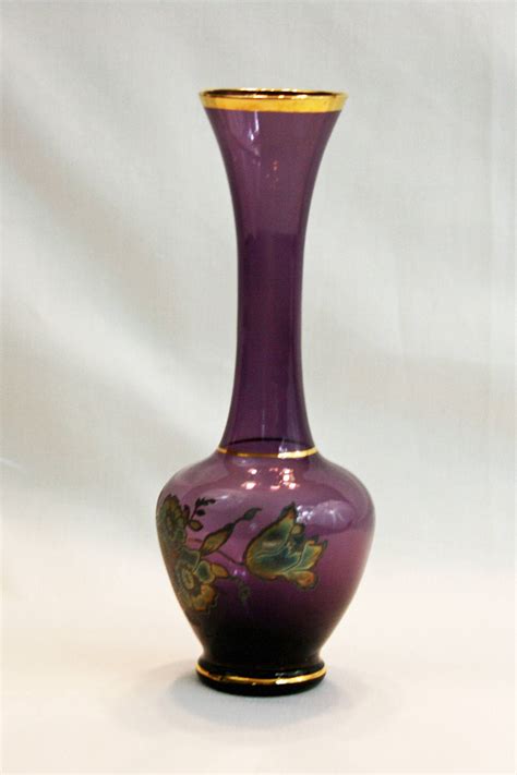 Vintage Lefton Purple Amethyst Glass Bud Vase Hand Blown