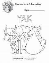 Coloring Letter Uppercase Yak Printable Cute sketch template