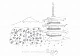 Fuji Mount Coloring Pages Adult Pagoda Chureito Cherry Yamanashi Japanese Japan Printable Featuring Castle Blossoms Book Mt Books Designlooter Sakura sketch template