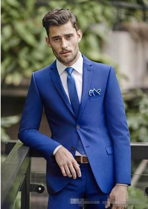 classy royal blue wedding mens suits slim fit bridegroom