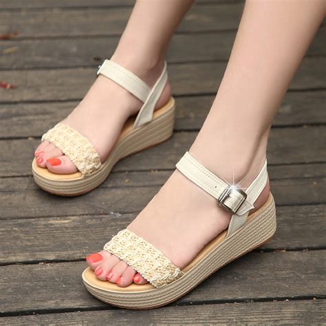 women sandal platform flat woven sandals summer peep toe wedge sandals