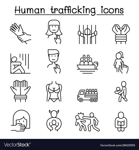 human trafficking icon set in thin line style vector image