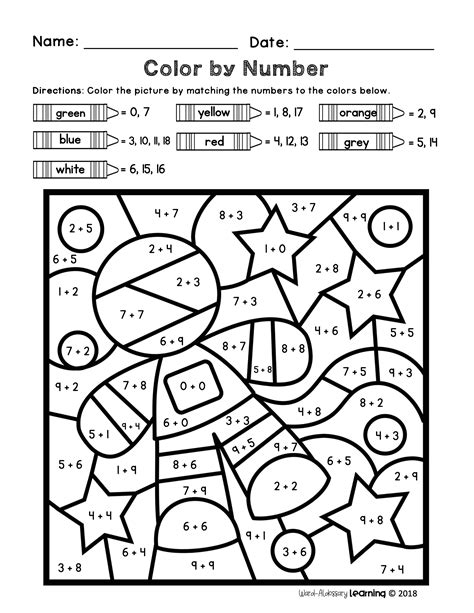 color  number math worksheets printable
