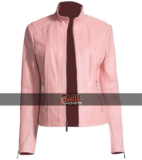 women casual pink leather biker jacket on sale famejackets