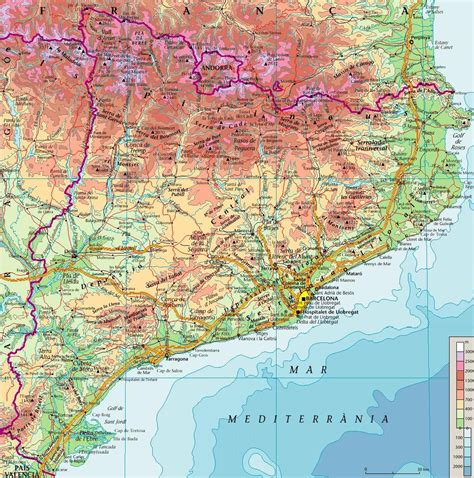 mapa fisico de cataluna tamano completo