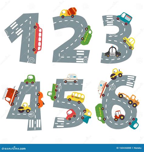 set  numbers  number  cars     stock vector