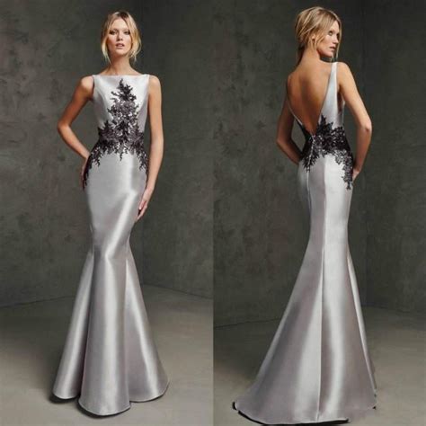 Modest 2015 Silver Mermaid Evening Dresses Backless Lace