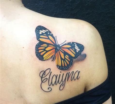 Cool 3d Name Monarch Butterfly Tattoo For Girls Monarch