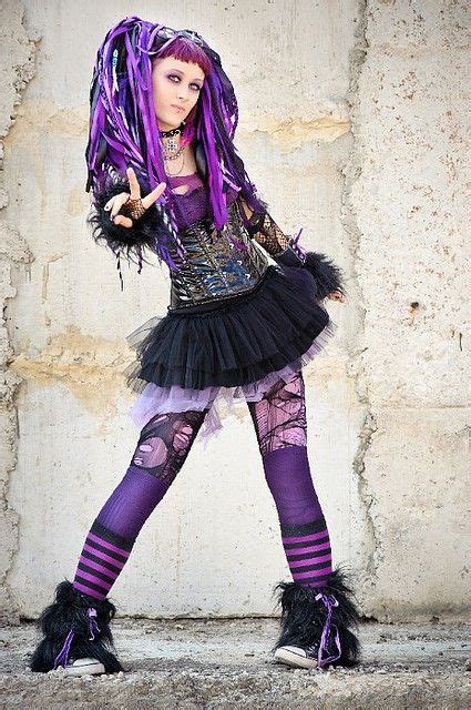 purple black cybergothgirl cybergoth gothic girls fashion goth