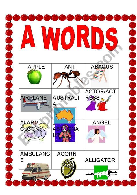 alphabet words  pictures learning  english alphabet