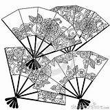Oriental Vector Coloring Adult Book Uncolored Uncoloured Decorated Fans Floral Patterns Zentagle Fan Illustration sketch template