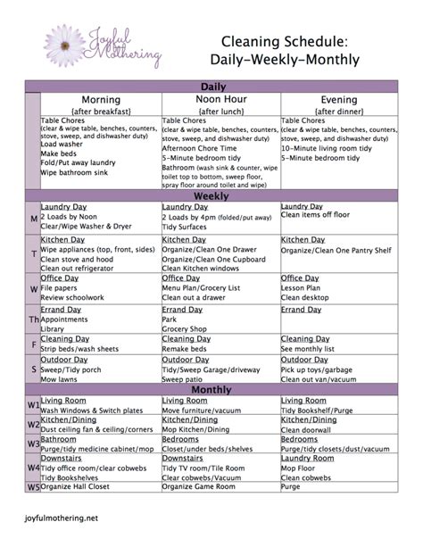 Free Cleaning Schedule Printable 24 7 Moms