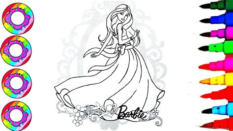 color  barbie charm rainbow girl princess coloring pages