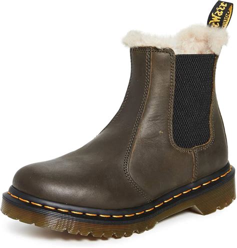 dr martens womens  leonore faux fur lined winter warm closed toe boot dms olive