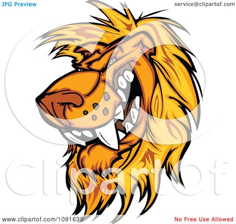 Clipart Vicious Male Lion Mascot Head Royalty Free
