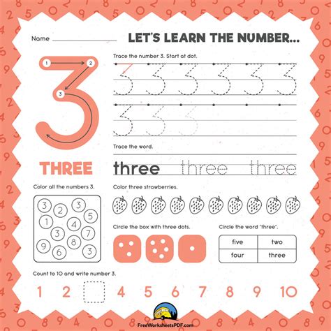 number  tracing worksheet  kindergarten