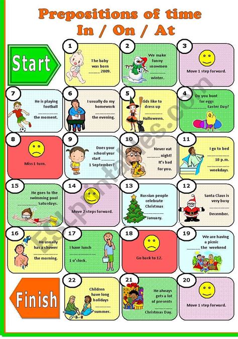 prepositions  time    board game   exercises key