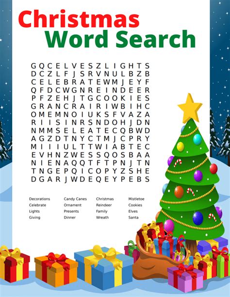 christmas word search printable  kids  adults