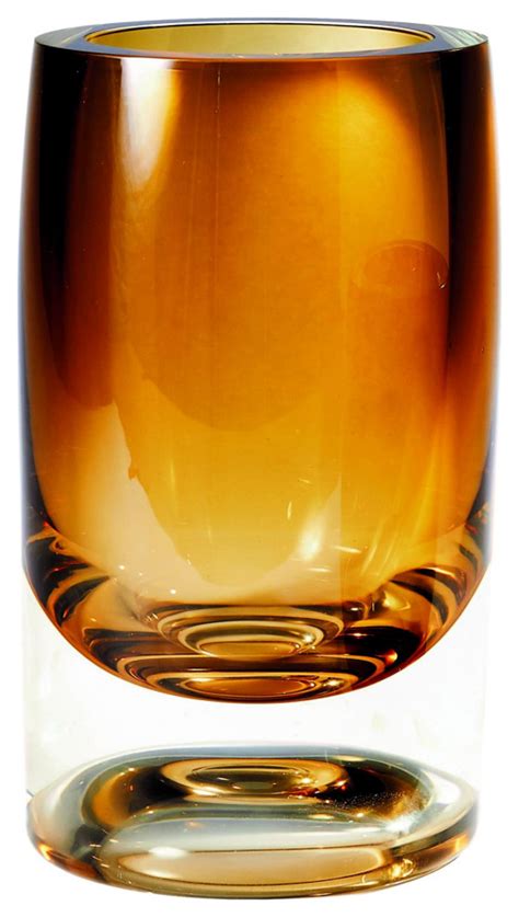 Classic Large Thick Art Glass Cylinder Vase Round Amber