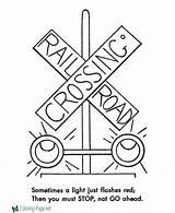 Train Coloring Pages Railroad Safety Trains Sheets Signs Track Color Lights Crossing Printable Signal Rail Traffic Light Drawing Activity Kids sketch template