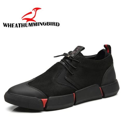 black mens leather fashion breathable sneakers