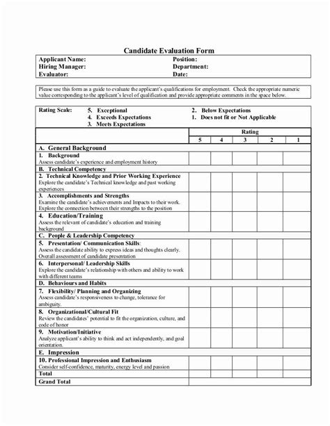 sample  evaluation forms unique interview evaluation form