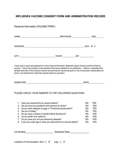 Printable Flu Vaccine Consent Form Template Fill Online Printable