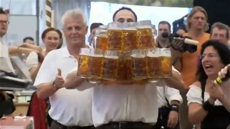 Oktoberfest Beer World Record Waiter Carries 27 Full