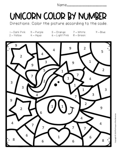 color  number unicorn printable printable templates