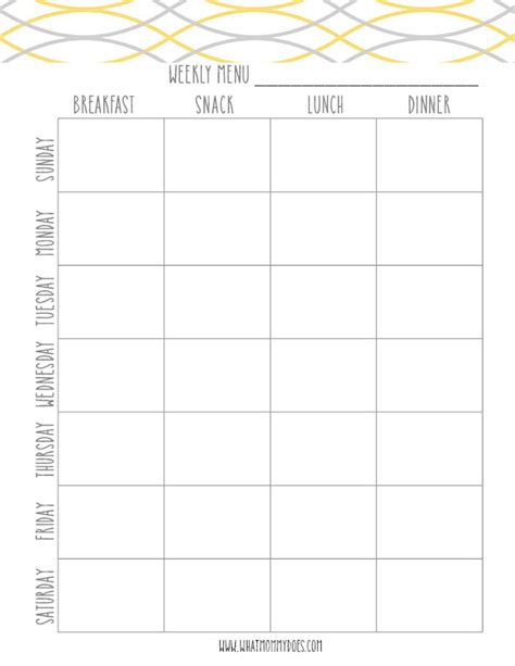 printable weekly meal planning templates   weeks worth