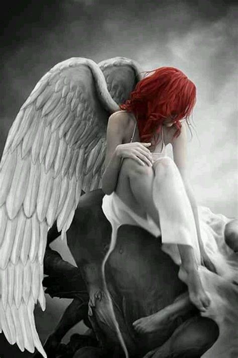 Angel Redhair Blackandwhite Fallen Pinterest