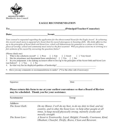 eagle scout letter  recommendation forms   ms word
