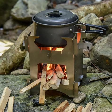 camping stove portable outdoor folding titanium wood stove burning  backpacking survival