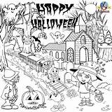 Halloween Kids Activities Coloring Thomas Printable Games Pages Zombies Train Plants Color Happy Activity Printables Pumpkin Witch Party Sheets Railway sketch template