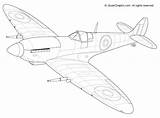 Spitfire Planes Airplane Supermarine Ww2 Coloriage Avion Aviones Samoloty Komiksowa Sztuka Sketching Realistic sketch template