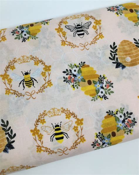 beehive floral fabric bumble bee honey fabric   yard etsy