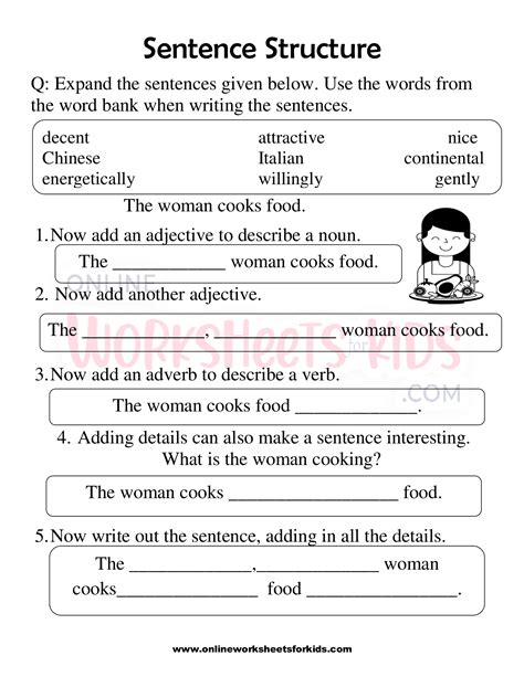 sentence structure worksheets st grade