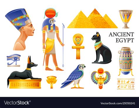 Ancient Egypt Icon Set 3d Ra Sun God Nefertiti Vector Image