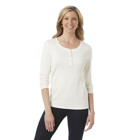 Womens Waffle Knit Henley Tops Tunic Tie Front Knot Button