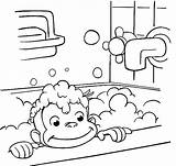 Curious Coloring George Bathing Pages Printable Monkey Kids Colouring Bathroom Bath Sheets Halloween Drawing Print Library 4kids Taking Take Shower sketch template