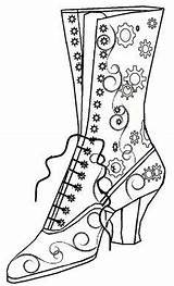 Coloring Steampunk Boot Pages Template Patterns Embroidery Witch Shoe Boots Printable Color Shoes Liner Etsy Pencil Draw Use Details Line sketch template