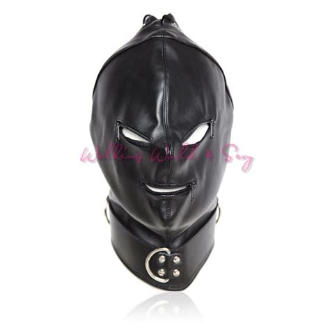 Fetish Sex Toys Leather Sexy Mask Bondage Hood With Open Eyes And Mouth