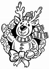 Wreath Christmas Coloring Pages Printable Reindeer Rudolph Sticker Stickers Holiday Decals Sheet sketch template