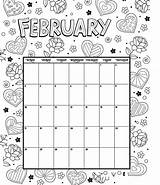 Calendar Coloring Printable February Pages Valentines Kids Adults Monthly Calender Blank Activities Woojr Planner Book Choose Board sketch template