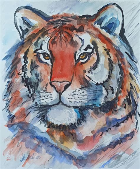 tiger watercolor painting original artwork abstract colorful etsy