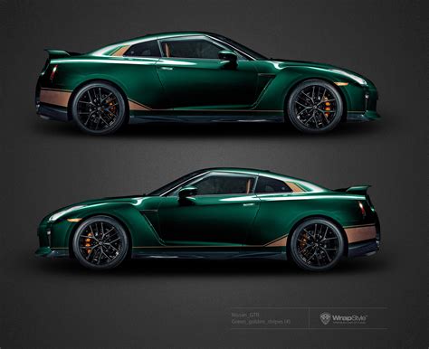 nissan gtr green golden stripes wrapstyle