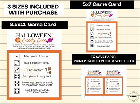 halloween candy dice game printable halloween pass  candy etsy